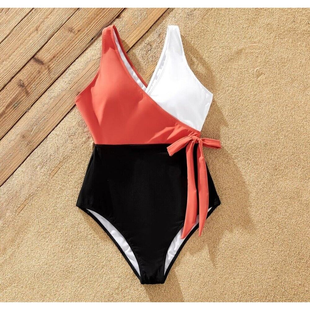 IFFEI Womens Color block One Piece Tummy Control Swimsuit with Cover Up XL